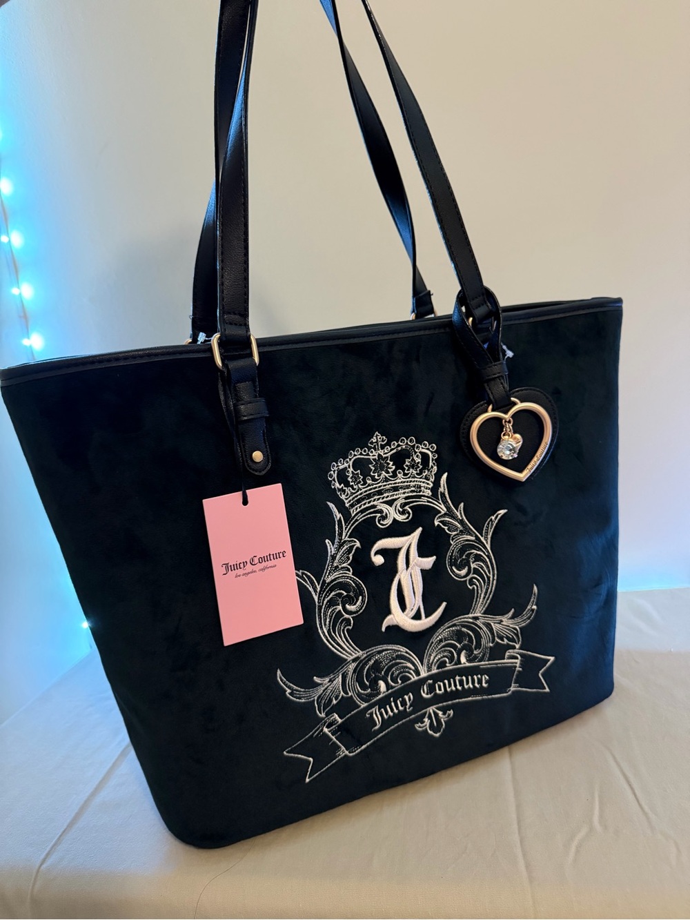 Juicy Couture Black Tote Bag with Heart Charm - Picture 2 of 4